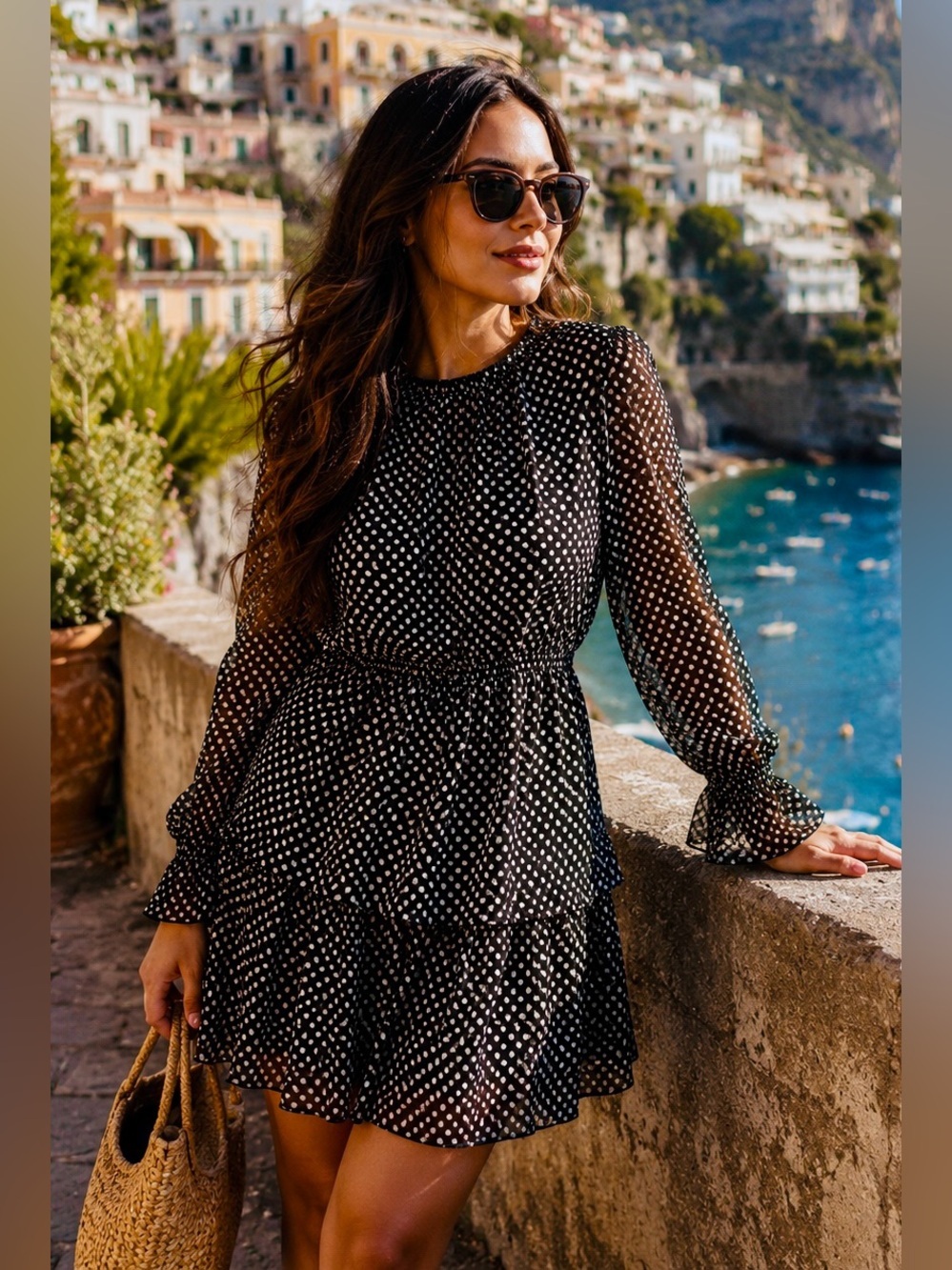 Sheer Polka Dot Prairie Dress + Black Slip | 2-Piece Set | S/M